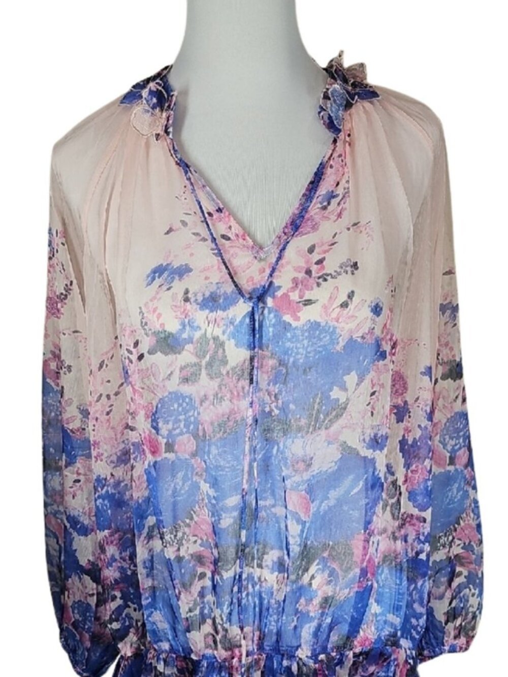 NWT Beulah Style Tuckernuck Floral Dress L Watercolor Ruffle V-Neck Cottagecore - Picture 4 of 9